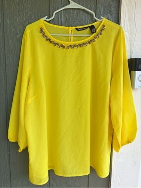 Millennium Embellished Blouse | Bright Yellow Jeweled Neck Top